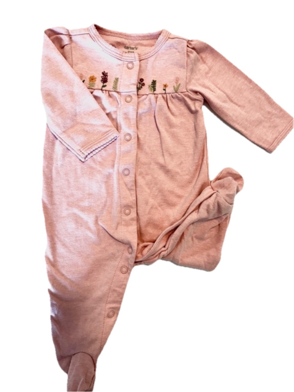 Pink Embroidered Baby Footed Sleepsuit